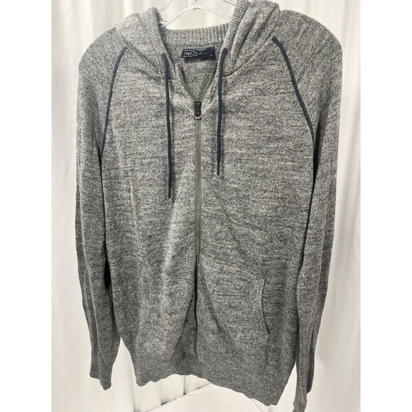 GAP Gray Long Sleeve Full Zip-Up Hoodie Jacket  Mens Size Medium Black Piping - Picture 4 of 11